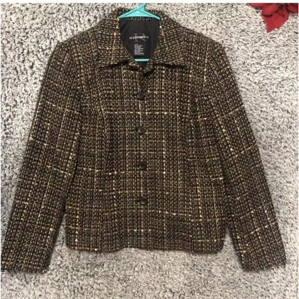 Womens Requirements Black Brown Brown Houndstooth Blazer Jacket Sz 8